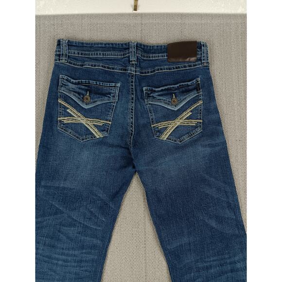 T.K. Axel Slim Boot Jeans Mens 34X31 Blue Embroidered Flaps Western Thick Stitch - Picture 9 of 15